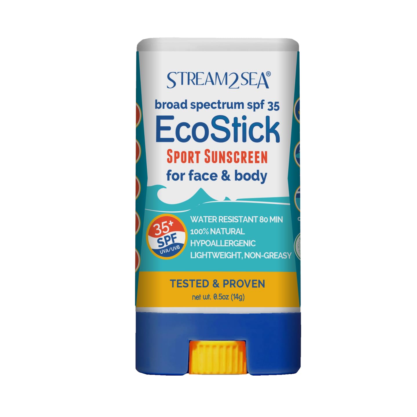 STREAM 2 SEA EcoStick SPF 35 Mineral Sunscreen Stick, Sweat Water Resistant Sunblock, USDA Approved Biodegradable Paraben Free Reef Safe Sunscreen Protection UVA UVB (EcoStick WildBlue) 0.5 oz
