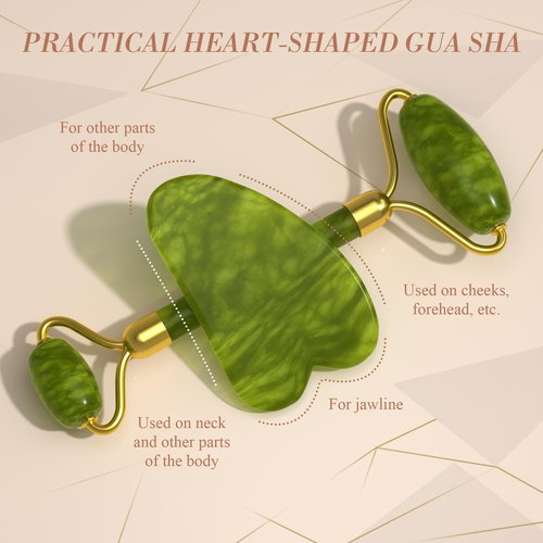 YLTNEUQER Jade Roller Gua Sha Set - Facial Skin Care Set, Facial Beauty Tools, Natural Beauty Skin Care Tools, Face Roller Massager for Face, Neck, and Eye Treatment,Gua Sha Facial Massager (Green)
