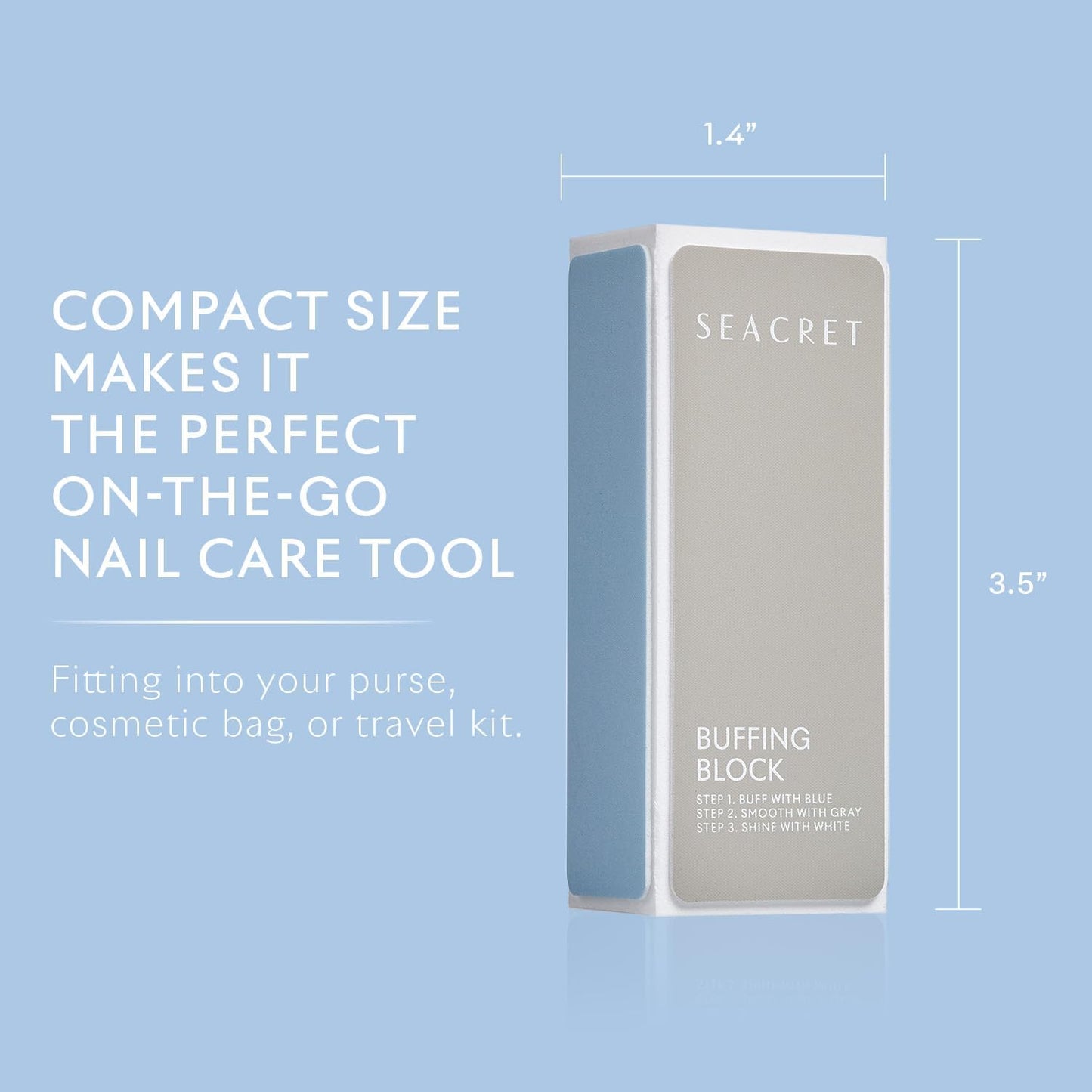 SEACRET Nail Buffer Block - 3-Way Salon Shine for Natural Nails, Smooths Ridges & Buffs to Glossy Finish Without Polish - Korean Made - Manicure & Pedicure, Pack of 2