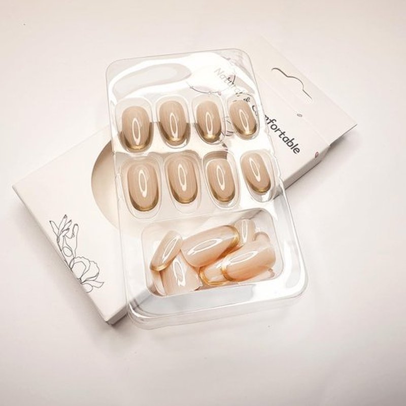 24pcs French Tip Press on Nails Short Almond Fake Nails with Designs Gold French Tip False Nails Glue on Nails Glossy Artificial Nails for Women Girl Nail Decoration Supplies