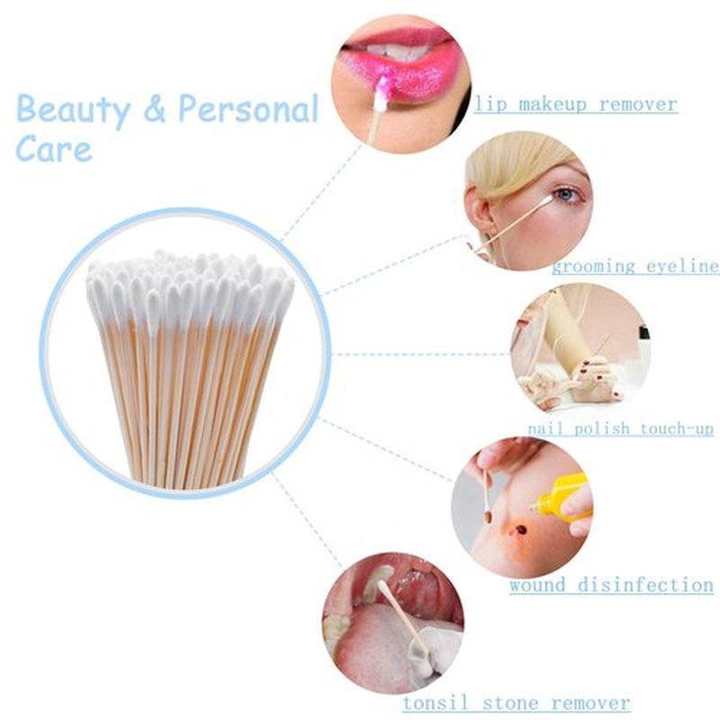 500 PCS 6 Inch Long Cotton Swabs With Reusable Box - 100% Natural Eco-friendly Cotton Swabs With Wooden Sticks - Non Sterile Cotton Tipped Applicators For Ear & Gun Cleaning, Makeup Remover