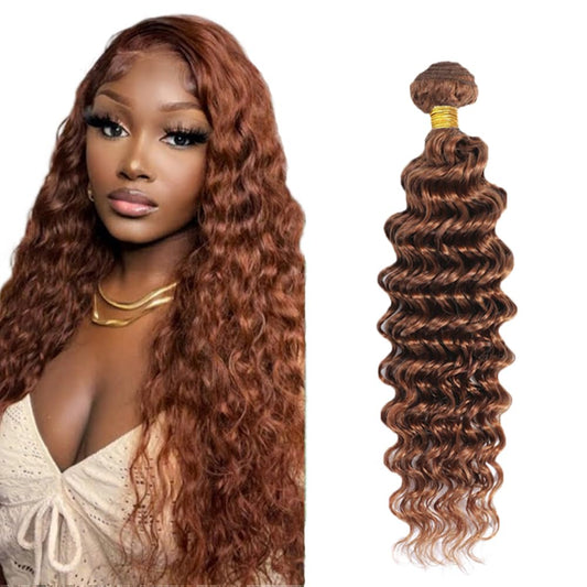 Light Brown Deep Wave Bundles Human Hair Color 30 Human Hair Bundles 28 Inch Brazilian Virgin Remy Hair 1 Bundle Color 30 Deep Wave Bundles Hair Extensions Brown Bundles