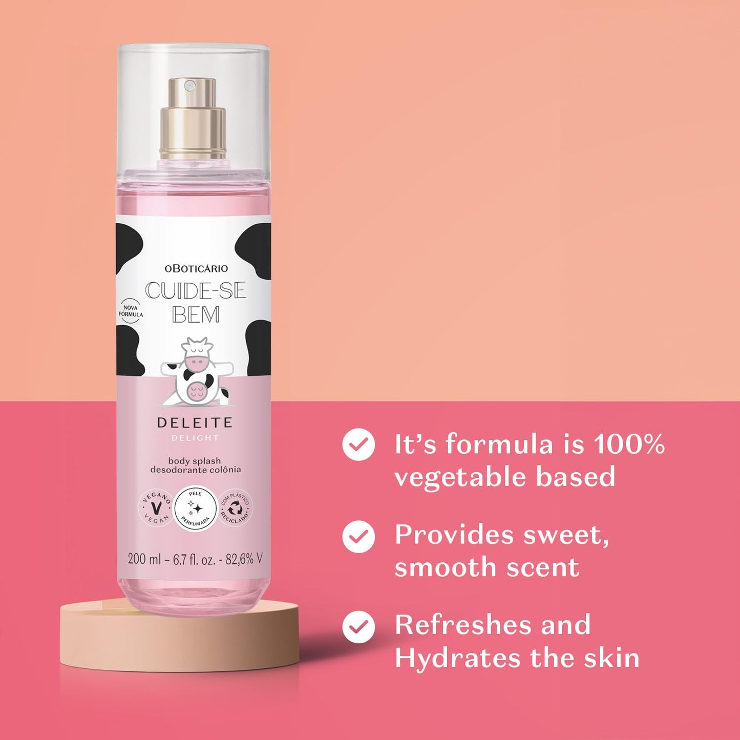 O BOTICARIO Cuide-se Bem Delight Body Splash, Sweet and Refreshing Fragrance Mist, 6.7 Ounce (200ml)