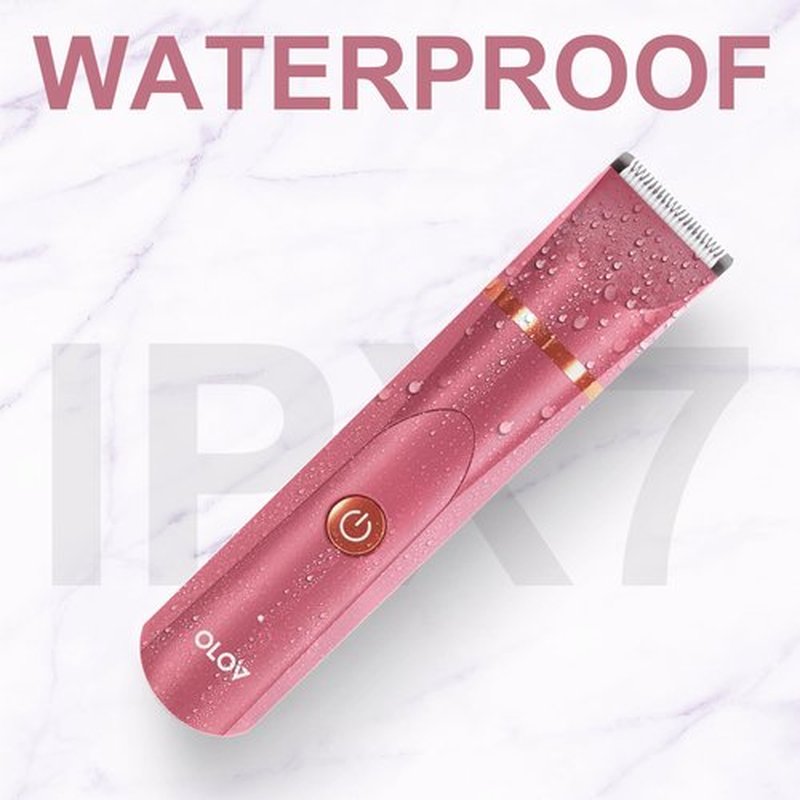 OLOV Electric Body Hair Trimmer - Groin Trimmer for Men - Bikini Trimmer Women - Wet/Dry Shaver Groomer, Replaceable Ceramic Blade Heads, USB Recharge Dock, Waterproof Hygiene Razor, Red