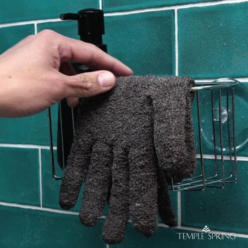 Temple Spring Exfoliating Gloves - Rayon Bamboo Bath/Shower Gloves, Bath Gloves for Shower Exfoliating and Ingrown Hair/Dead Skin Remover - Exfoliator Mitt Scrub Gloves - XL GREY