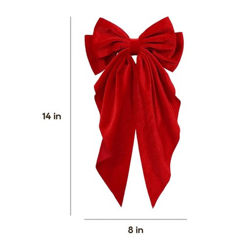 Red Big Long-Tail Velvet Hair Bows French Barrettes Clip for Women Girls Thick Hair,Oversized Aesthetic Xmas Valentines New Year Holiday Party Dress Outfit Decoration Accessories Gift