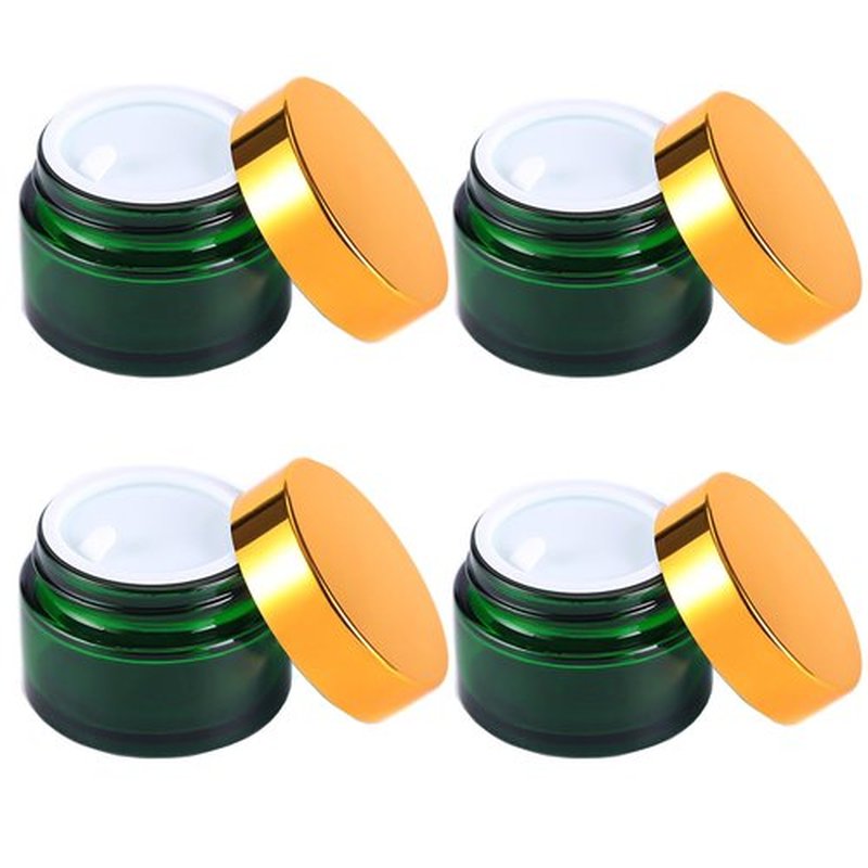 Over News 4PCS 1 oz Glass Container Jars with Lids, Small Empty Cosmetic Round Jar for Cream, Lotion (Green)
