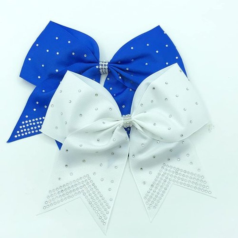 Hipcheer 12PCS 8" Rhinestones Large Cheer Hair Bows for Girls, Hand-made Grosgrain Ribbon Hair Accessories for Teen Girls Softball Cheerleader Sport (White)