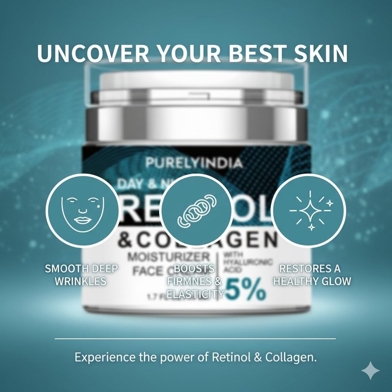 1% Retinol Collagen Cream - Hydrating Anti-Aging Moisturizer with 5% Hyaluronic Acid for Eyes & Face | Smooth Skin, 1.7 oz