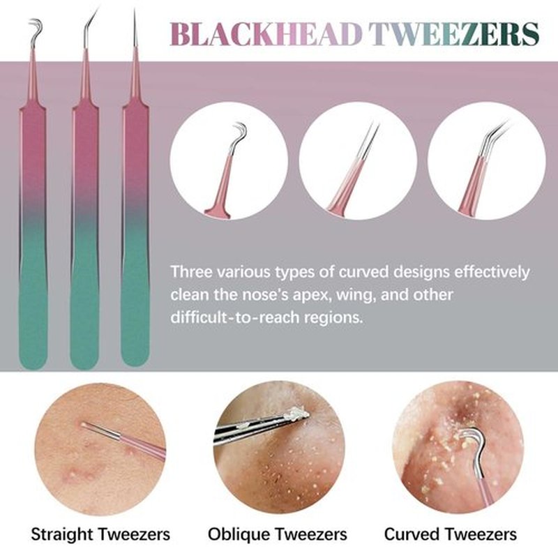 WOAMA Blackhead Remover Pimple Popper Tools Kit Whitehead Remover Stainless Steel Blackhead Extraction Tools for Nose Face with Travel Bag - 9Pcs