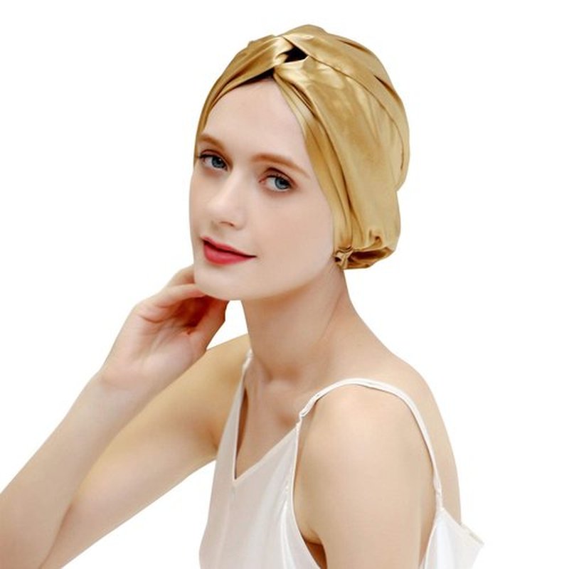 ZIMASILK 22 Momme 100% Mulberry Silk Bonnet for Sleeping & Women Hair Care, Highest Grade 6A Silk Hair wrap for Sleeping with Premium Elastic Stay On Head (1Pc, Golden)