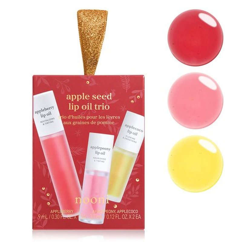 NOONI Korean Vegan Lip Oil Gift Set - Limited Edition | Lip Stain, Long Lasting, Moisturizing, Plumping | Korean Lip Tint, Stocking Stuffers Holiday Gift Sets for Women (Set of 3)