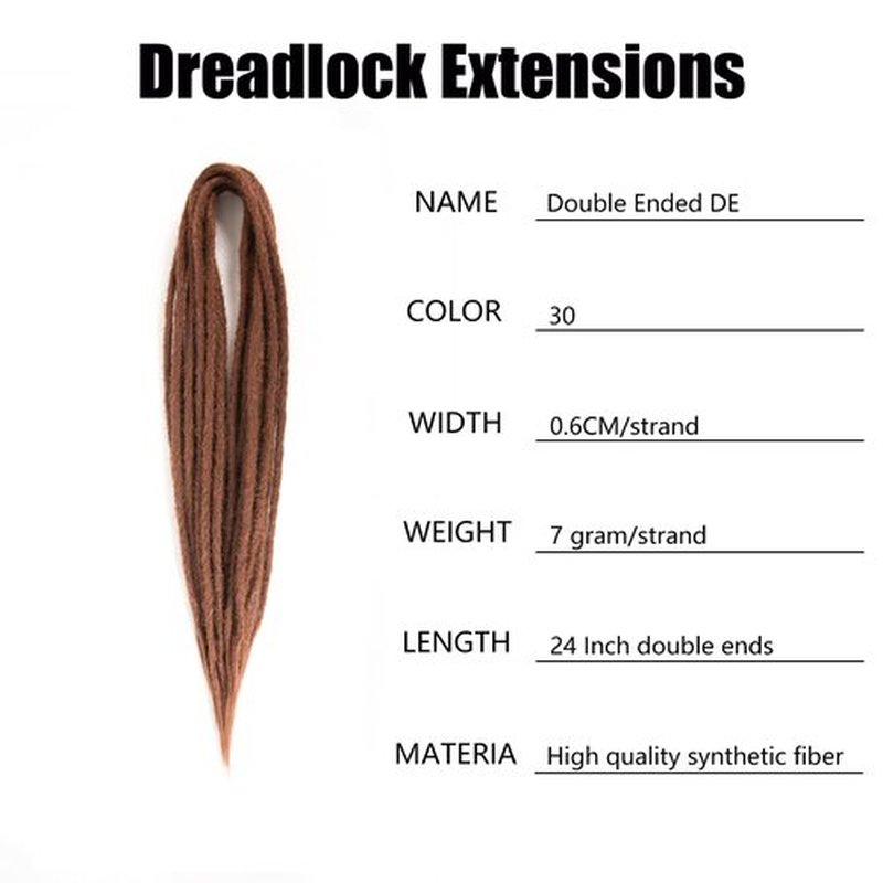 Double Ended Dreadlock Extensions 0.6CM Diameter Synthetic Hair 24Inch 10Strands Reggae Braids Hip-hop Style(Double Ended 10trands,30)
