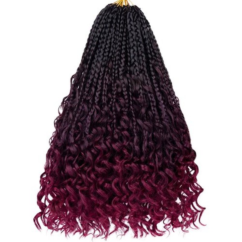 Beverlee 14 Inch Boho Box Braids 8 Packs Goddess Box Braids Crochet Hair Bohemian Hippie Braids Braiding Hair Box Braids with Curly Ends Messy Pre-looped Synthetic Crochet Hair for Women 1B/99J/BUG#