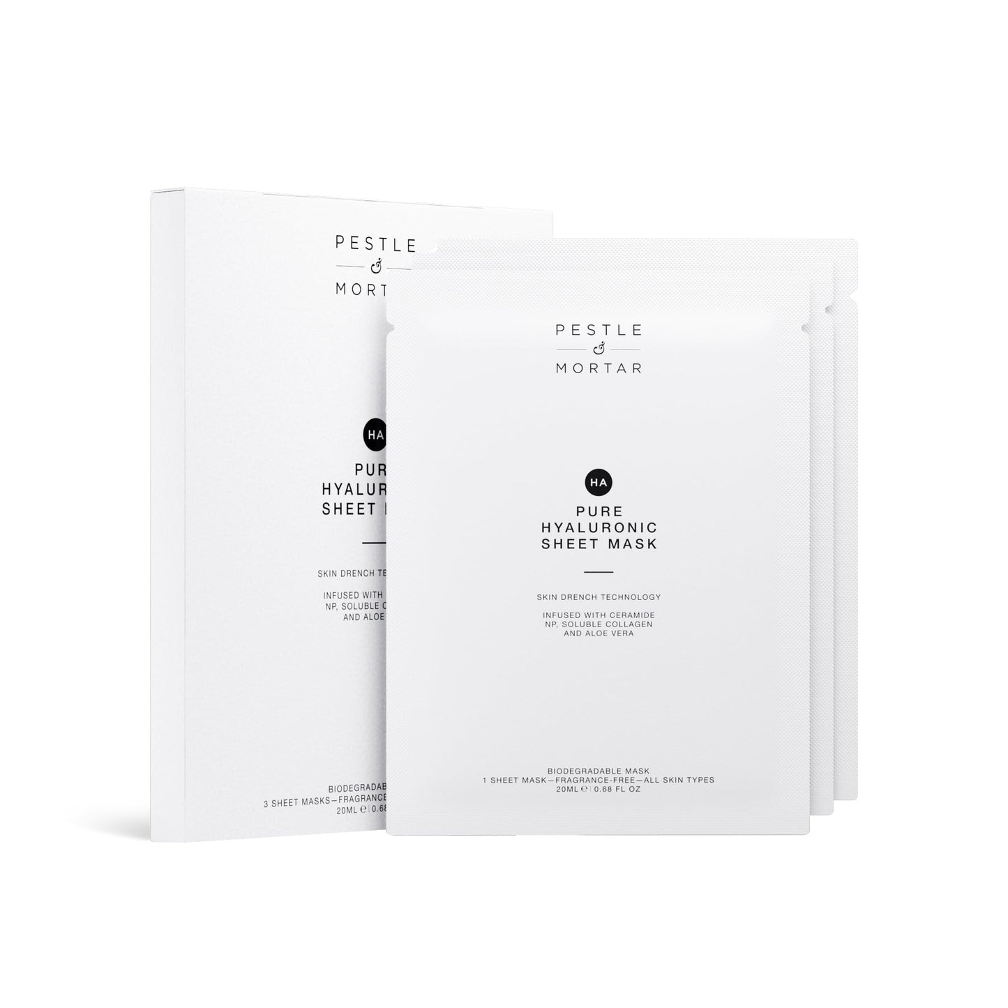 Pestle & Mortar Hydrating Sheet Mask – Pure Hyaluronic Acid Face Mask – Pack of 3 – Soothing & Moisture-Boosting Skincare