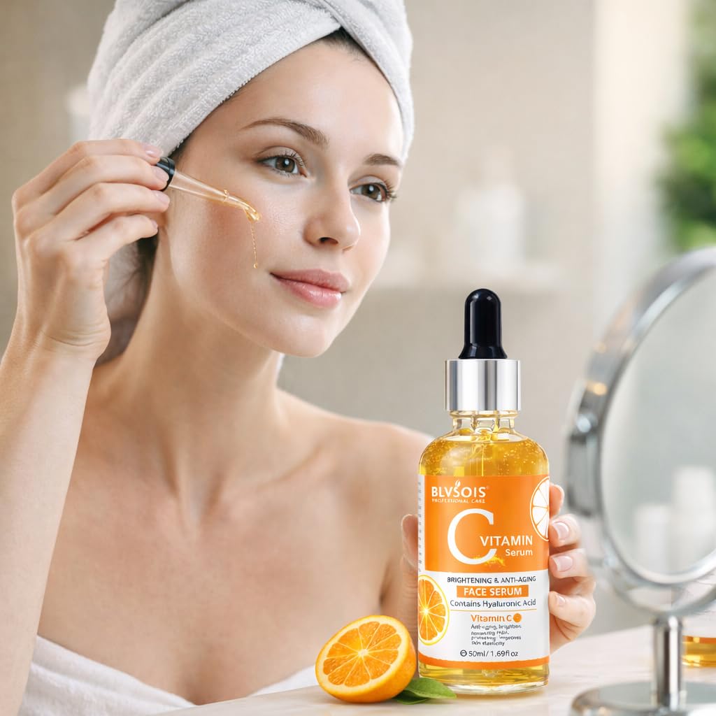 Vitamin C Serum For Face – Anti Aging Formula with Vitamin C, Hyaluronic Acid, Vitamin E – Brightening Serum – Improve Appearance of Dark Spots, Tone, Fine Lines & Wrinkles,