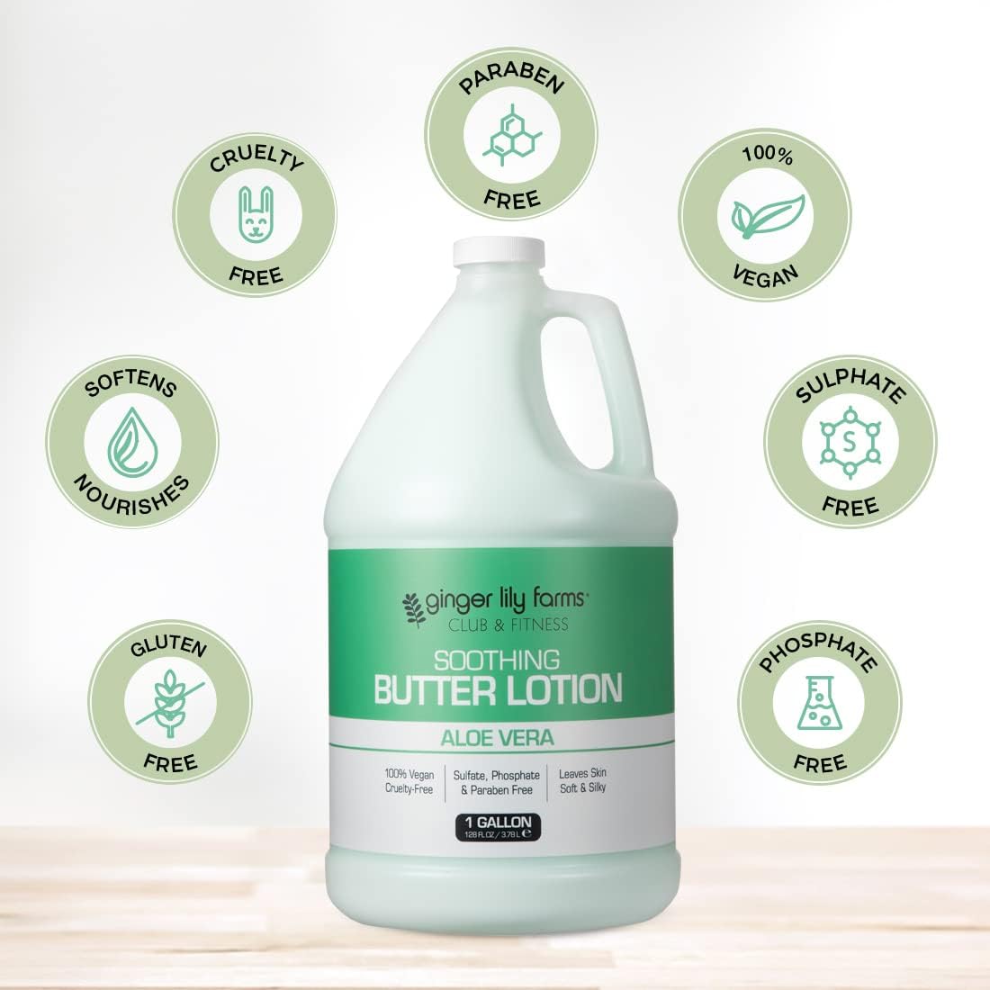 Ginger Lily Farms Club & Fitness Soothing Butter Lotion for Dry Skin, 100% Vegan & Cruelty-Free, Aloe Vera Scent, 1 Gallon (Pack of 4)