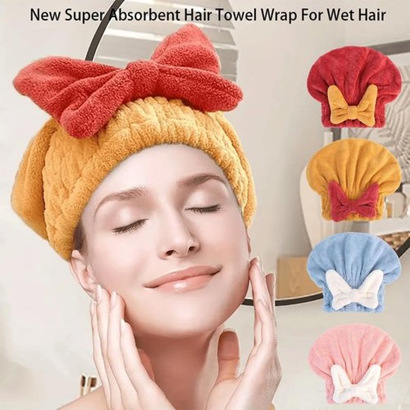 ZANWANXIN New Super Absorbent Hair Towel Wrap for Wet Hair, Quick-Drying Thickened Soft Bow Knot Hair Dry Cap, Efficient Absorbent Hair Towel Wrap, Microfiber Hair Towel Wrap (Pink+Orange)