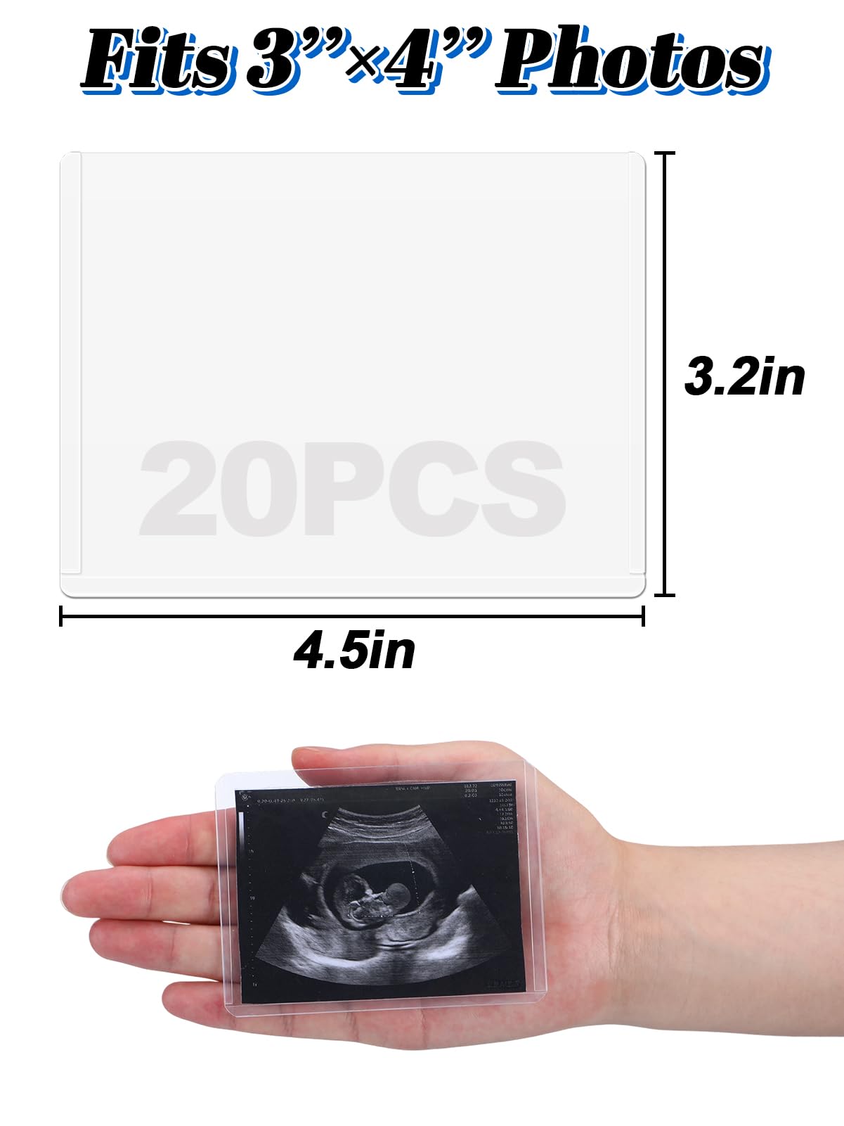 Easy Insert Photo Protector for 3x4in Ultrasound Pictures - Side-Loading to Keep Baby Sonogram Picture/Special Memories Safe, Pregnancy Journal Must Haves, Pregnancy Gifts for Expecting Mom, 20 Pack