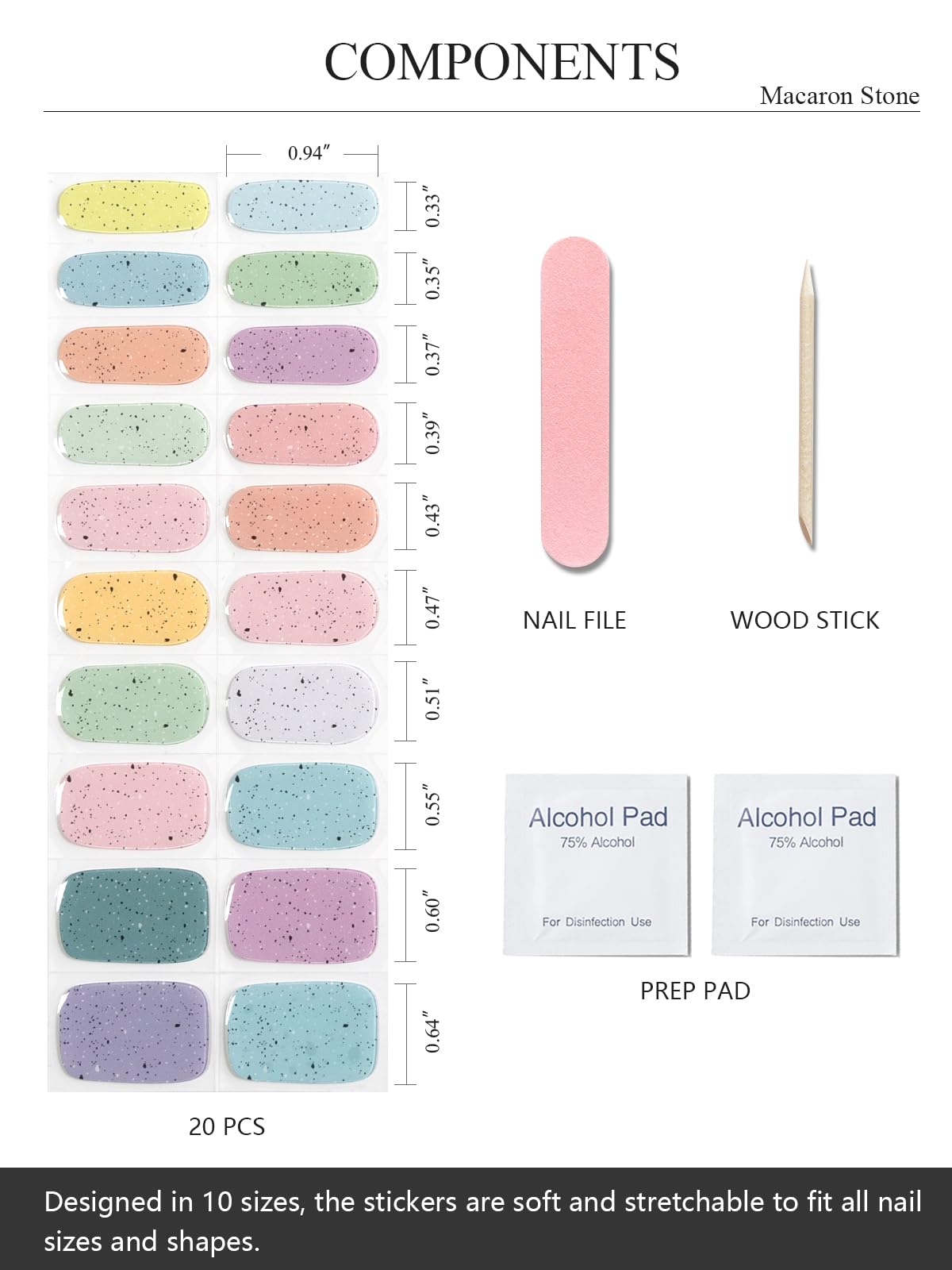 AutyaMee Semi Cured Gel Nail Strips (Colorful Stone), Spring Macaron, 20 Pcs Gel Nail Wraps, Stickers, Salon Quality, Easter, Works with Any UV Lamps