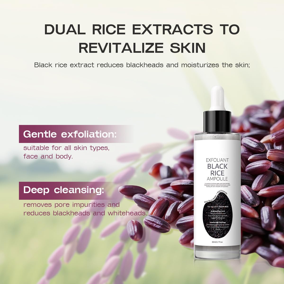 White/Black Rice Exfoliant Ampoule – Mild Exfoliant Face, Nourishing Skin Exfoliator for Face to Smooth Texture & Hydrate, Exfoliating Ampoule with Niacinamide & Aloe (Black Rice)