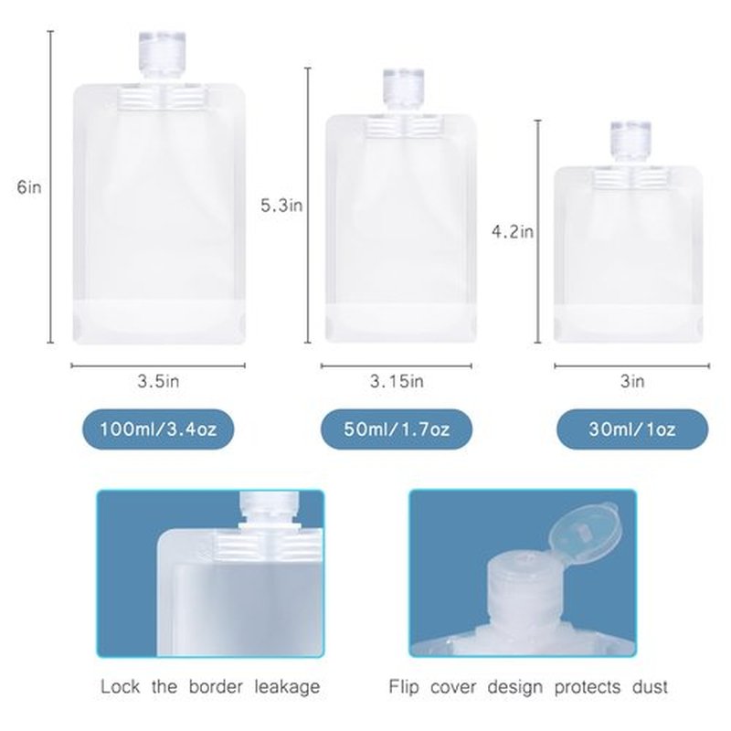 ASEVAT 9pack Leak Proof Empty Squeeze Pouches Refillable Travel Size Containers liquid travel pouches for Travel TSA Approved Travel Pouches for Toiletries for Lotion