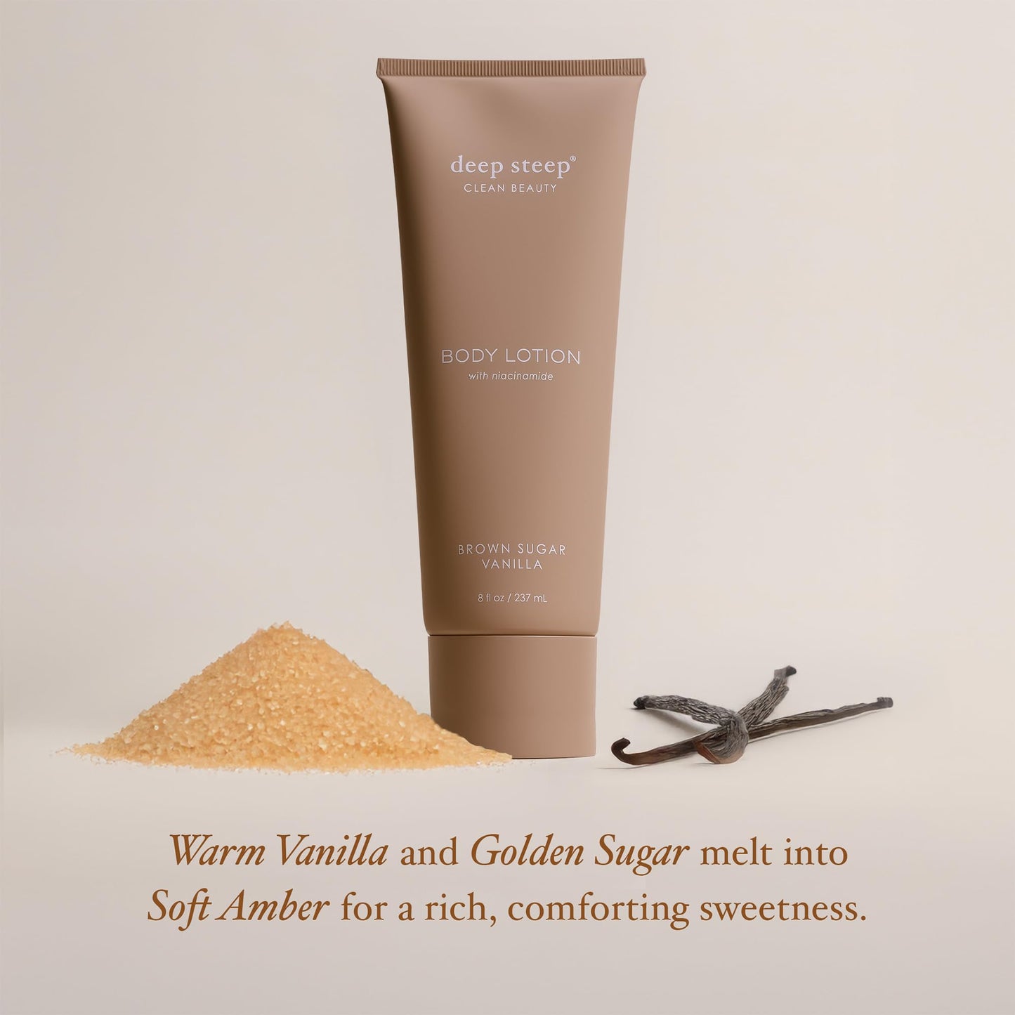 Deep Steep Body Lotion, Brown Sugar Vanilla, 8 oz – Moisturizer with Coconut Oil, Shea Butter, Argan Oil, Aloe Vera & Niacinamide – Vegan, Clean Beauty, Daily Skin Hydration