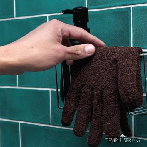 Temple Spring Exfoliating Gloves - Rayon Bamboo Bath/Shower Gloves, Bath Gloves for Shower Exfoliating and Ingrown Hair/Dead Skin Remover - Exfoliator Mitt Scrub Gloves - Coffee XL