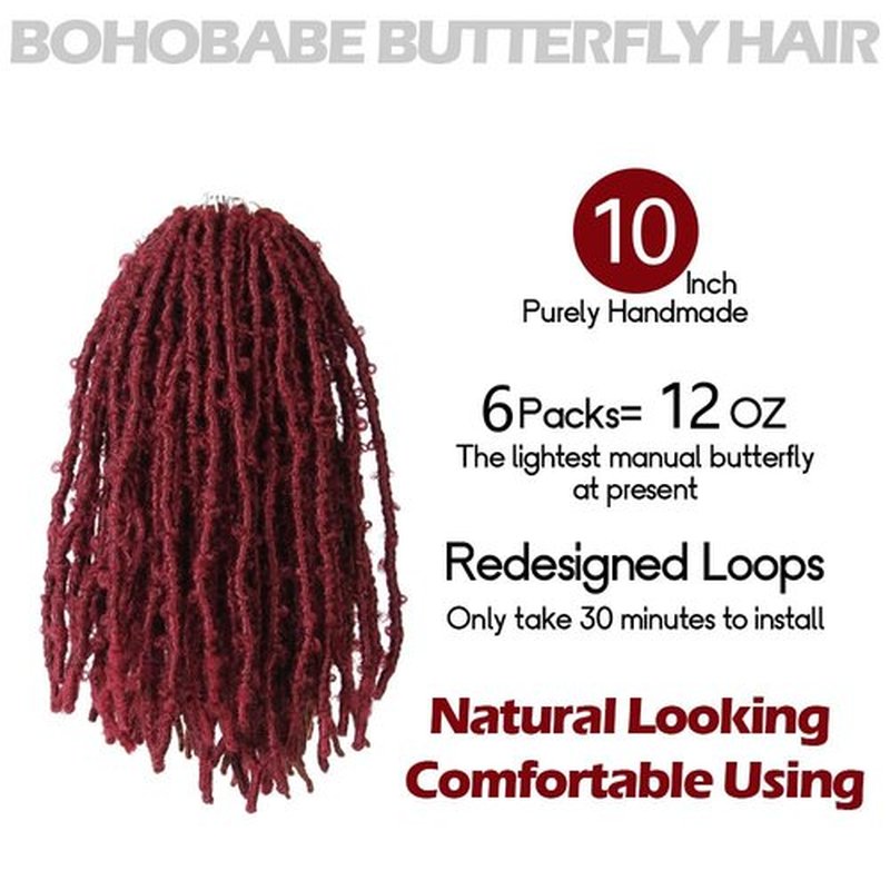 BOHOBABE Butterfly Crochet Locs 10 Inch 6 Packs Pre Looped Crochet Butterfly Locs 10 In Short Distressed Butterfly Locs Crochet Hair (10 Inch, 118#)