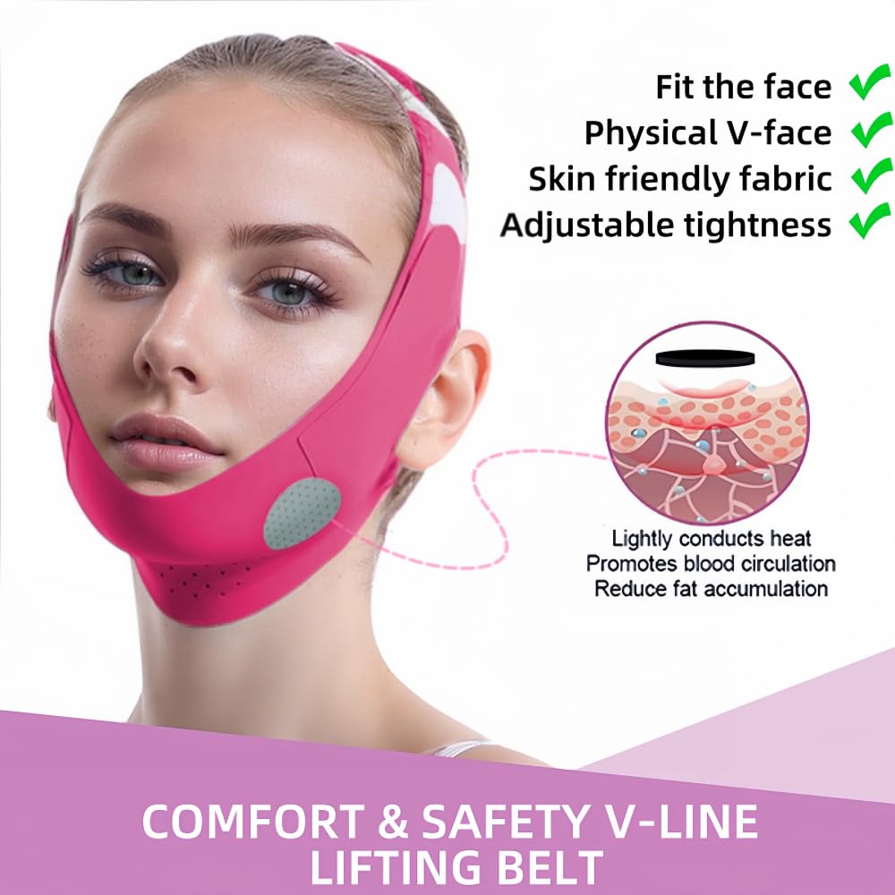 ROWMATE Graphene V-Line Mask Chin Up Mask V Shaped Face Mask Chin strap for sleeping,Jawline Shaper,red,Medium