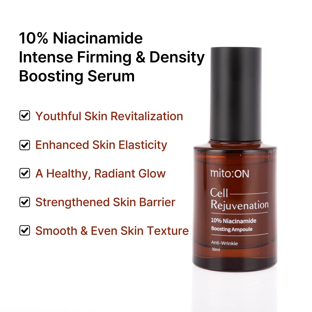 Mito-on Cell Rejuvenation Anti-Aging Serum, 30ml / 1.01 fl.oz –10% Niacinamide, Vitamin B3 and Antioxidants, Centella + EGF for Anti-Aging, Wrinkle Reduction, Pore minimization, Korean Skin Care