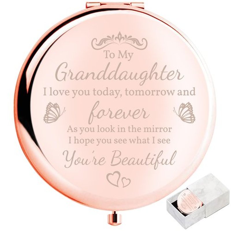 boutikpro Granddaughter Birthday Gift Compact Mirror from Grandma Grandpa, Gorgeous Rose Gold Compact Mirror Unique Granddaughter Gift for Women Girls Birthday Graduation Wedding