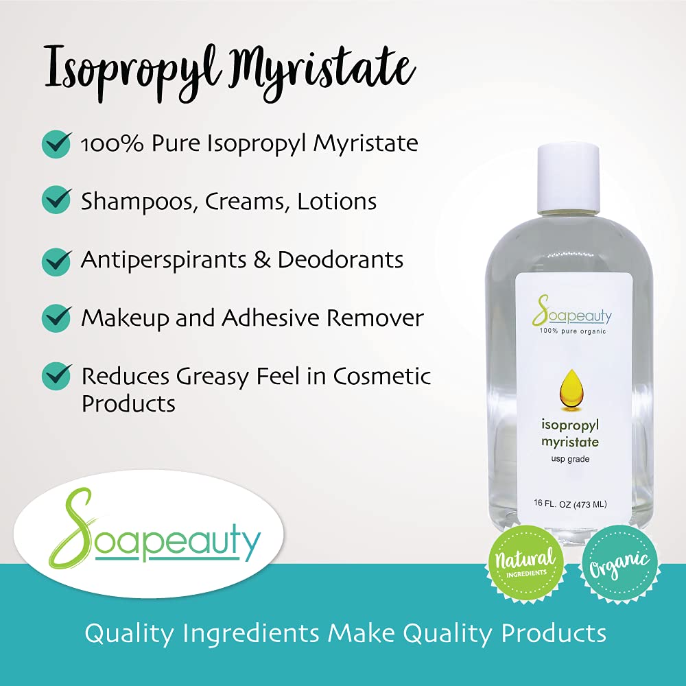 ISOPROPYL Myristate Cosmetic Grade for Soap Making, Fragrances, Shampoo, Creams & Lotion, Makeup & Adhesive Remover, Antiperspirants & Deodorants | 48 fl oz (3 x 16 fl oz)