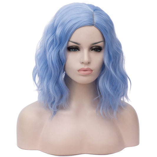 BERON Blue Wigs for Women Girls Short Curly Wavy Hair Wig Sky Blue Colored Halloween Cosplay Daily Party Wigs