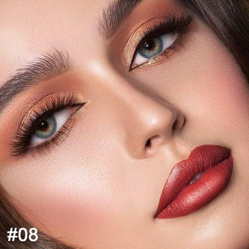2 in 1 Mauve Red Matte Lip Liner & Lipstick Combination, DNM Metallic Dual Ended Lipstick, Lip Liner, Lip Gloss, 24 Hour all Day Long-Lasting Waterproof Lipliners Pencil for Women Lip Makeup Gift 08#