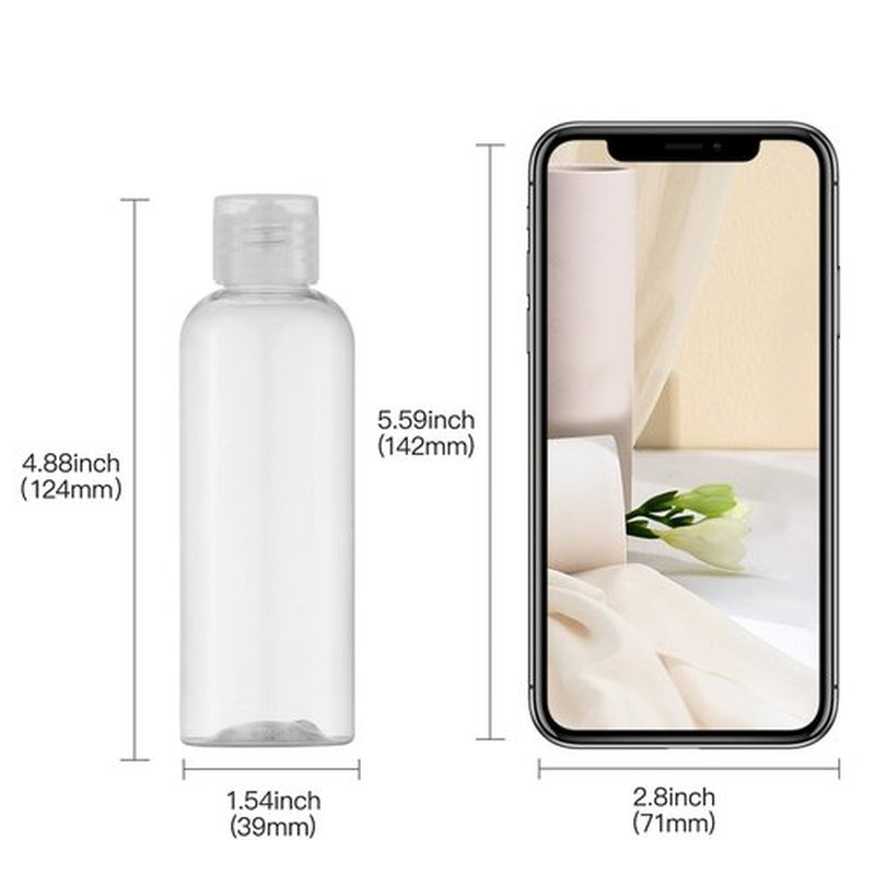 LISAPACK 3.4Oz Travel Bottles with Flip Cap (5 Pcs) Empty Dispenser Container for Travel Size Cosmetics (100ml, Clear Cap)