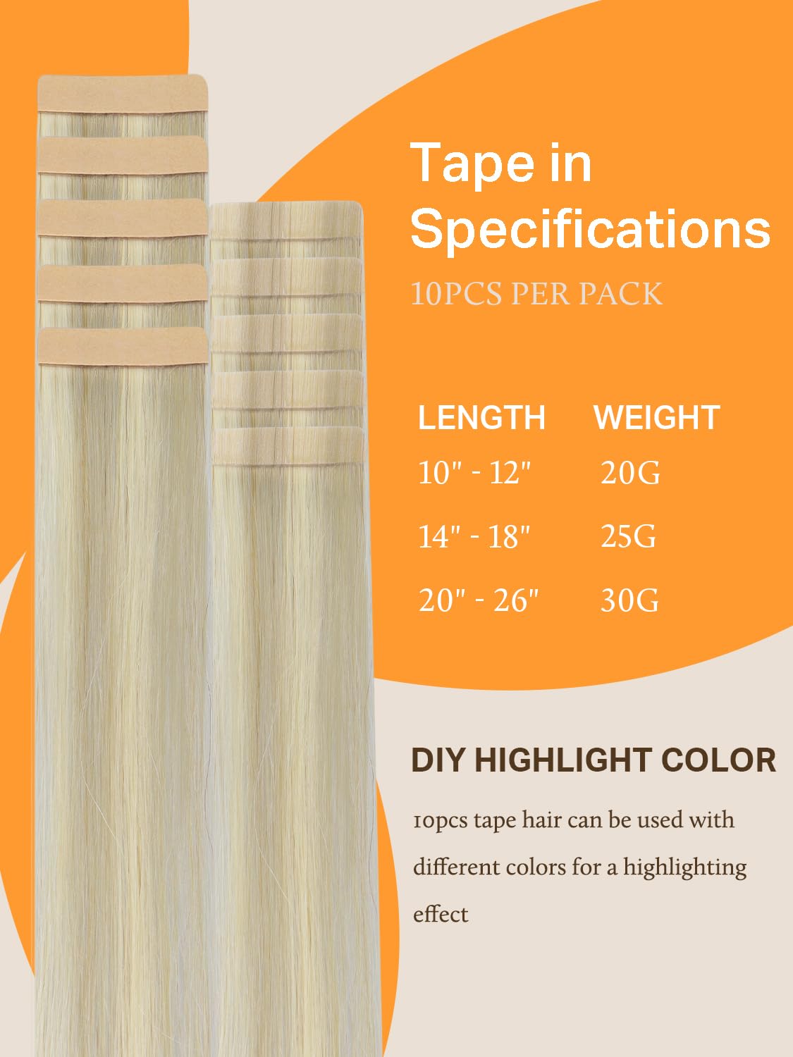 DOORES Hair Extensions Human Hair Tape in, Ash Blonde Highlighted Platinum Blonde 14 Inch 25g 10pcs, Tape in Human Hair Extensions Remy Straight Hair Double Side Tape