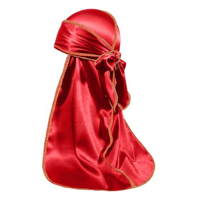 ForceWave Silky Durag for Men Wave Cap Satin Dorag for Men Women 360 Wave (Red with Gold Seam)