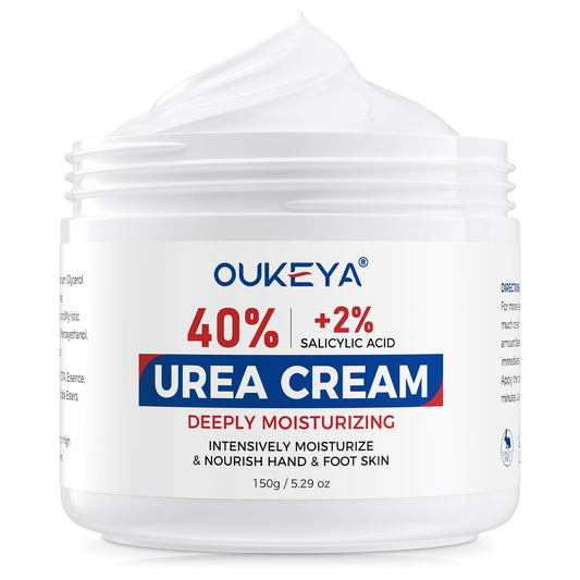 OUKEYA NEW FORMULA Urea Cream 40% Plus 2% Salicylic Acid for Feet Maximum Strength, Dry Cracked Hand Heel Moisturizing Repair Lotion for Knees, Elbows, Removes Corns, Dead Skin Cream, 5.29 oz