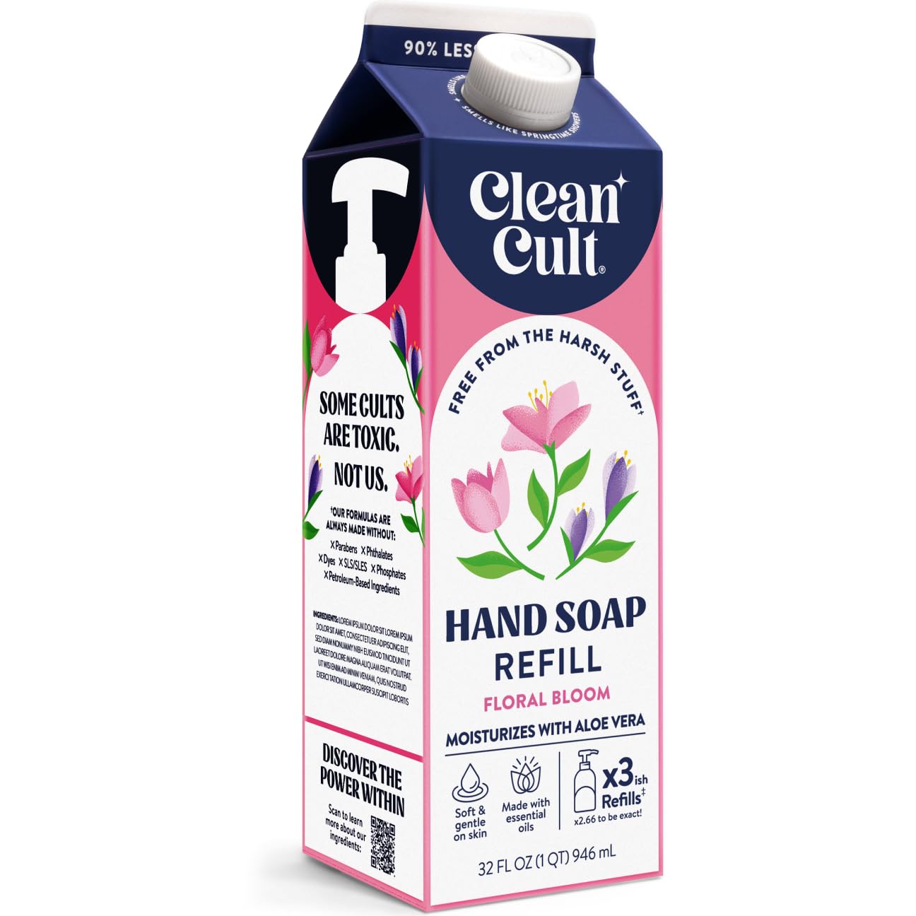 Cleancult Liquid Hand Soap Refill - Floral Bloom- Gentle On Sensitive Skin - Made with Aloe Vera & Essential Oils - Eco Friendly - Paper-Based Packaging - 32 oz/1 Pack