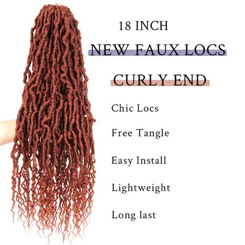 BOHOBABE Ginger Faux Locs Crochet Hair 18 Inch, Boho Soft Crochet Locs with Curly Ends, Long Ginger Red Bohemian Goddess Locs Crochet Braids for Black Women (6 Packs, 350#)