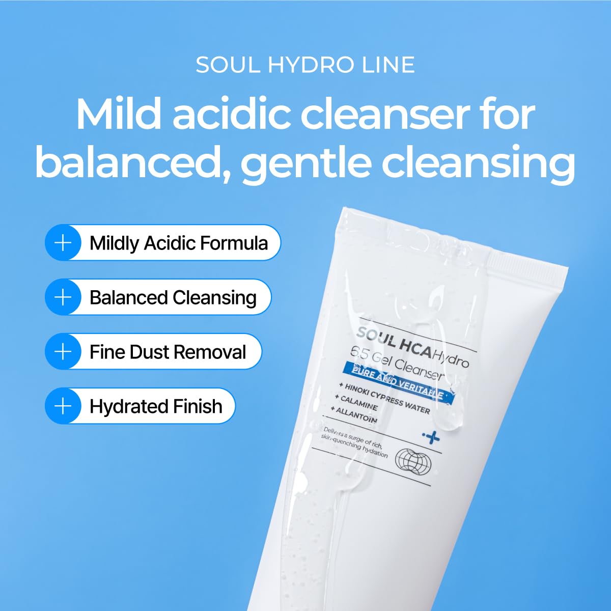 IZEZE Soul HCA Hydro 6.5 Gel Cleanser 5.07 fl.oz, 150 ml | Calamine, Mild Acidic, Gentle pH Foaming Wash, Fresh Moisturizer Facial Wash, Hyaluronic Acid Cleansing Gel, Korean Skincare