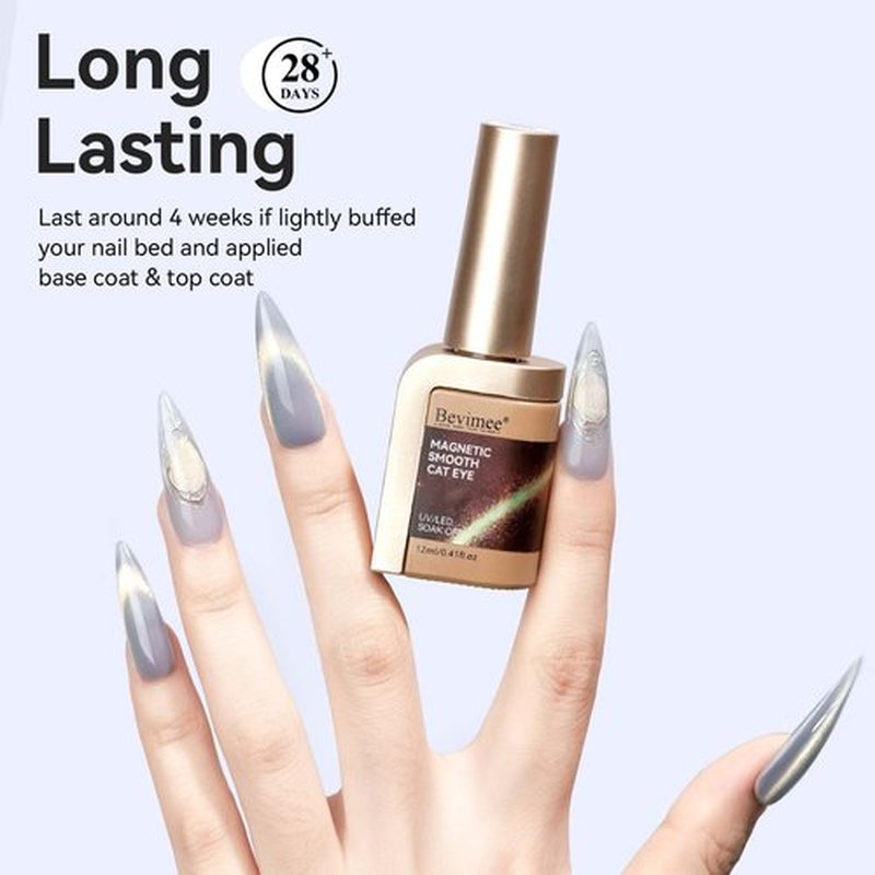 Bevimee Silver Cat Eye Gel Nail Polish, Magnetic Gel Polish Glitter Holographic Nail Polish With Magnet Gold Shimmer Cateye Effect, UV Velvet Gel Nail Art Manicure Salon DIY Home, 12ML