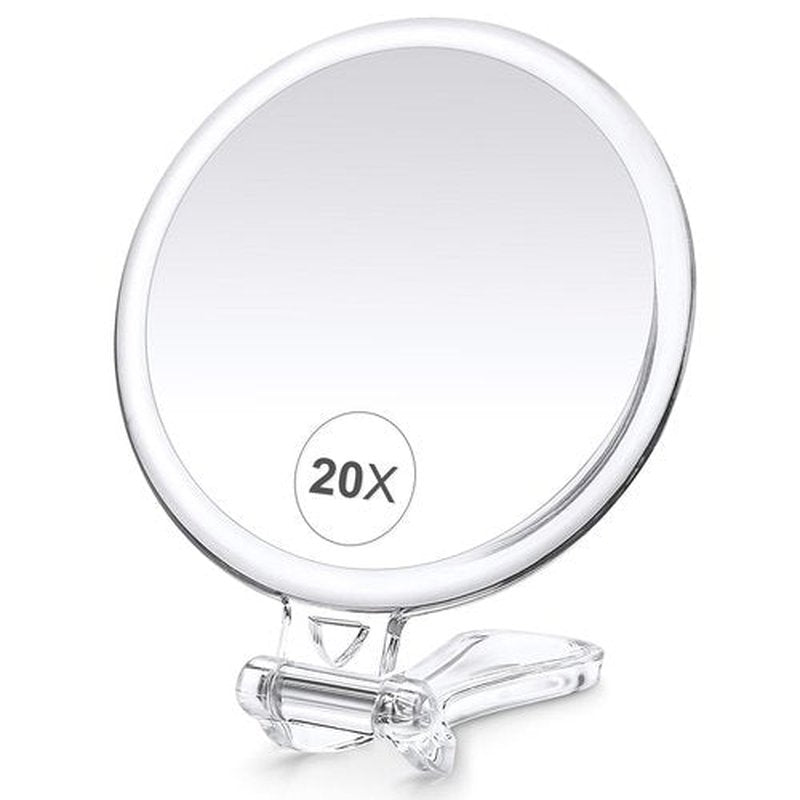 B Beauty Planet 20X Magnifying Home Mirror, Round 5'' Handle for Travel, Double-Sided 1X/20X, Foldable Makeup Mirror, Tabletop Mount