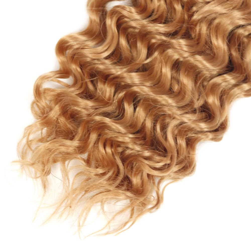 Blonde Deep Wave Human Hair Bundles #27 Human Hair Bundles 12 14 16 inch 3 Bundles Double Weft Honey Blonde Deep Wave Bundles 27 Wet and Wavy Bundles