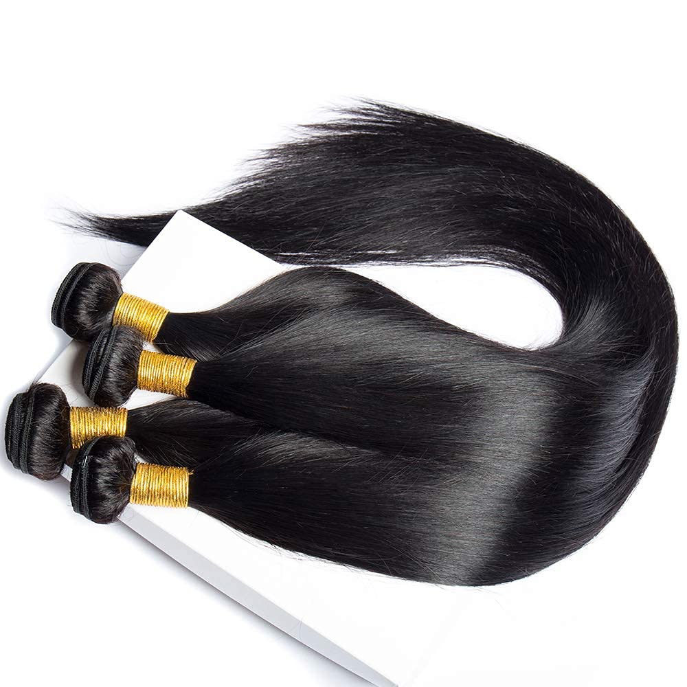 Human Hair Bundles Straight Bundles Human Hair 3 Bundles 100% Unprocessed Brazilia Virgin Hair Straight Bundles Double Weft Weave Human Hair Bundles Human Hair Deals Natural Black(12 14 16 Inch)