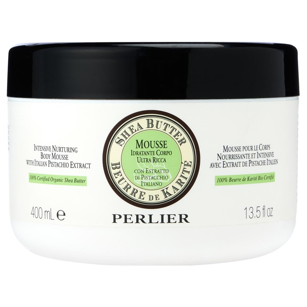 Perlier – 48 Hour Hydration Body Mousse, 13.5 fl oz, Ultra Moisturizing Cream with Shea Butter & Pistachio Extract, Lightweight Non-Greasy Texture for Soft Glowing Skin