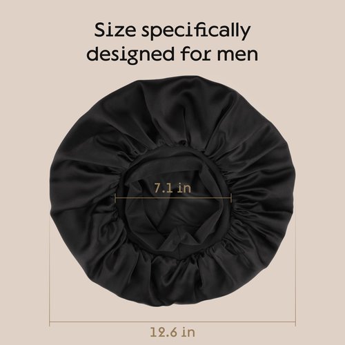 Niagara Satin Bonnet Men - Bonnet for Sleeping Men - Reversible Night Cap - Mens Bonnet for Curly Hair - Large Bonnet with Double Layer (Dark Black)