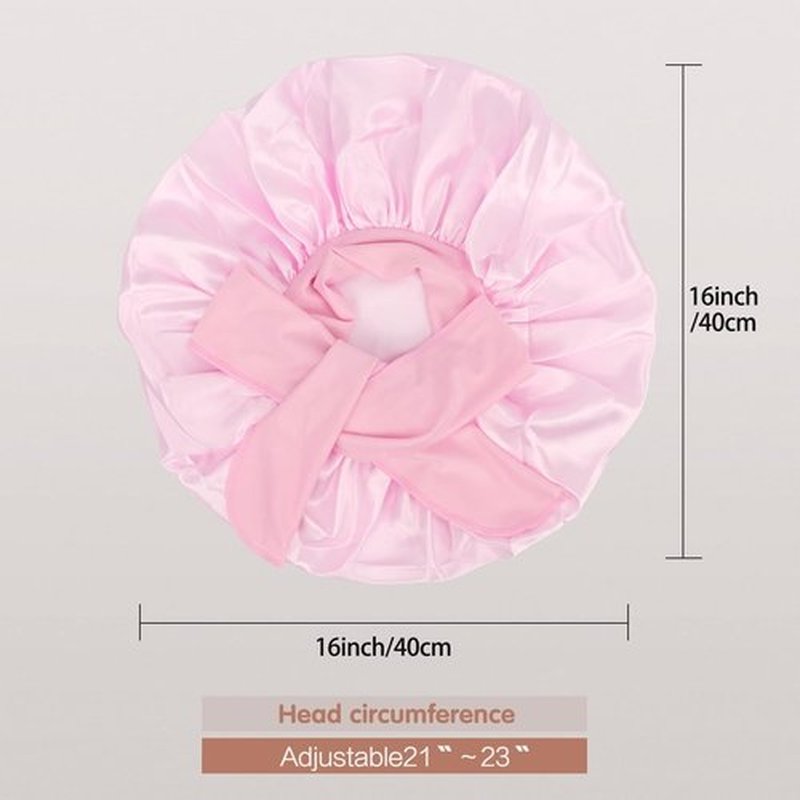 Arqumi Satin Silk Bonnet for Sleeping Women - 2 Pcs Large Long Strap Tie Band Adjustable Sleep Night Shower Cap Hair Bonnet Wrap for Men Reusable, Pink+ Brown