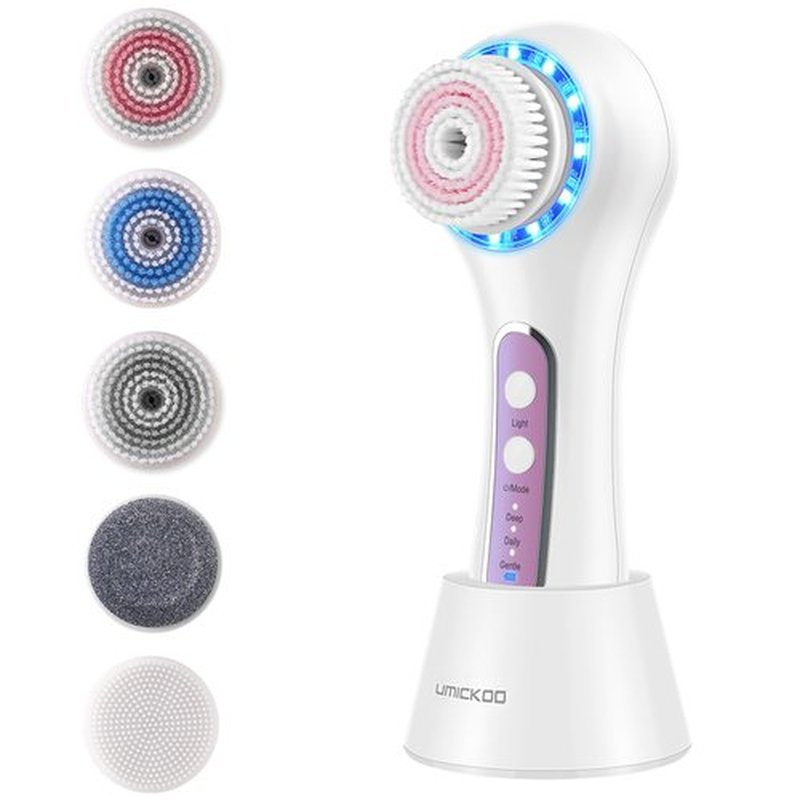 UMICKOO Face Scrubber Exfoliator,Facial Cleansing Brush Rechargeable IPX7 Waterproof with 5 Brush Heads,Electric Face Spin Brush for Exfoliating, Massaging and Deep Cleansing